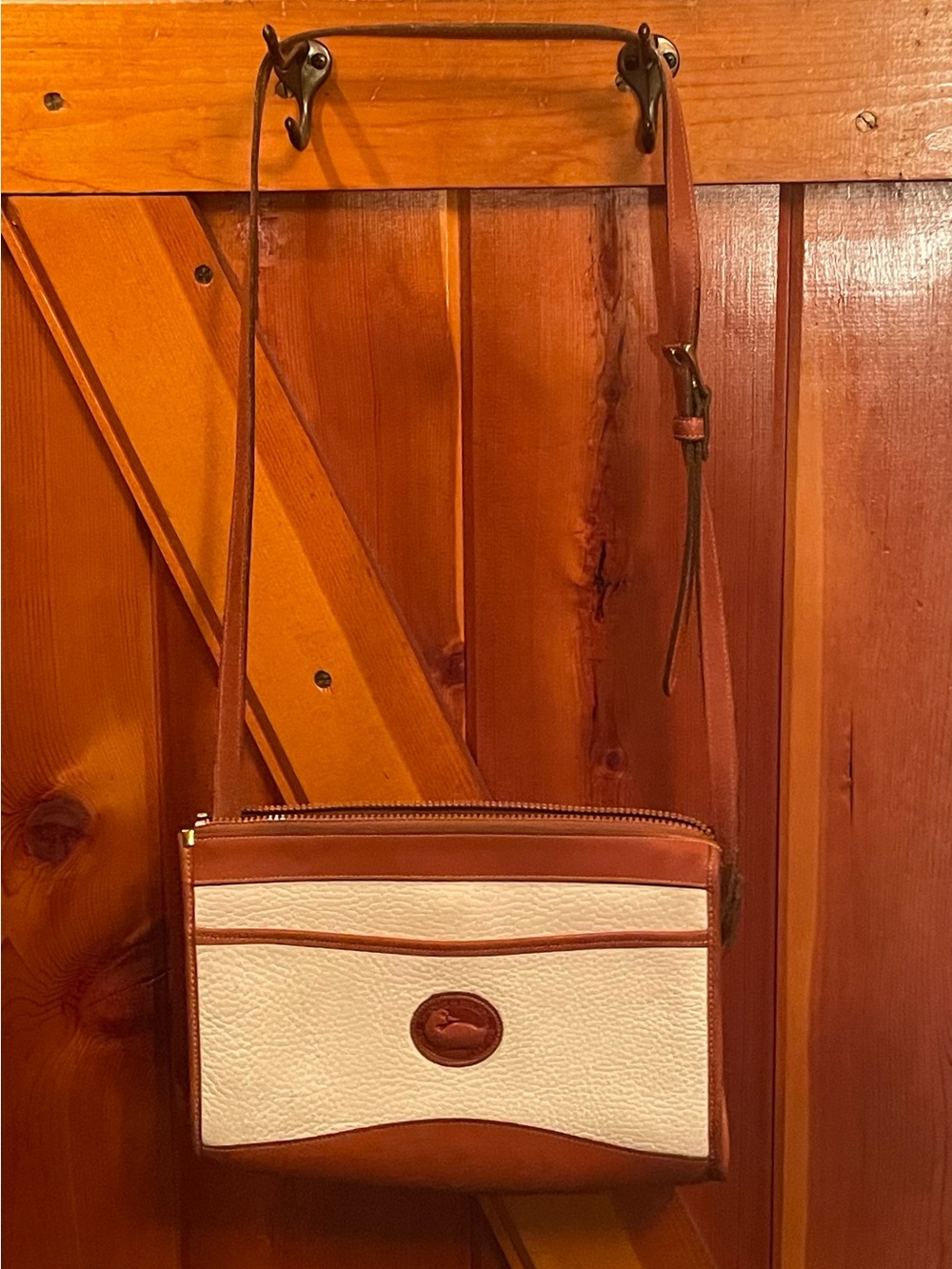 Dooney Bourke Pebbled Leather Bag White & Brown. Classic 80s/90s Vintage. W/COA
